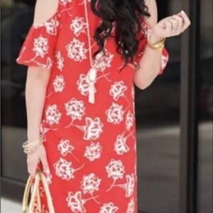 LOFT by Ann Taylor Red Floral Cold Shoulder Dress Size 8